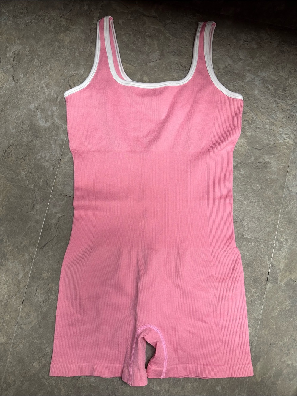 OQQ Pink Ribbed Sleeveless Romper with White Trim